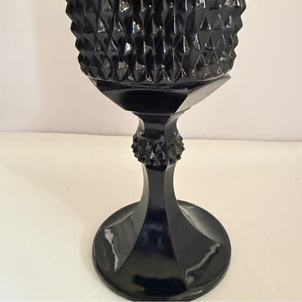 VTG Black Indiana Glass Diamond Point Covered Jar 15,5” - Picture 8 of 16